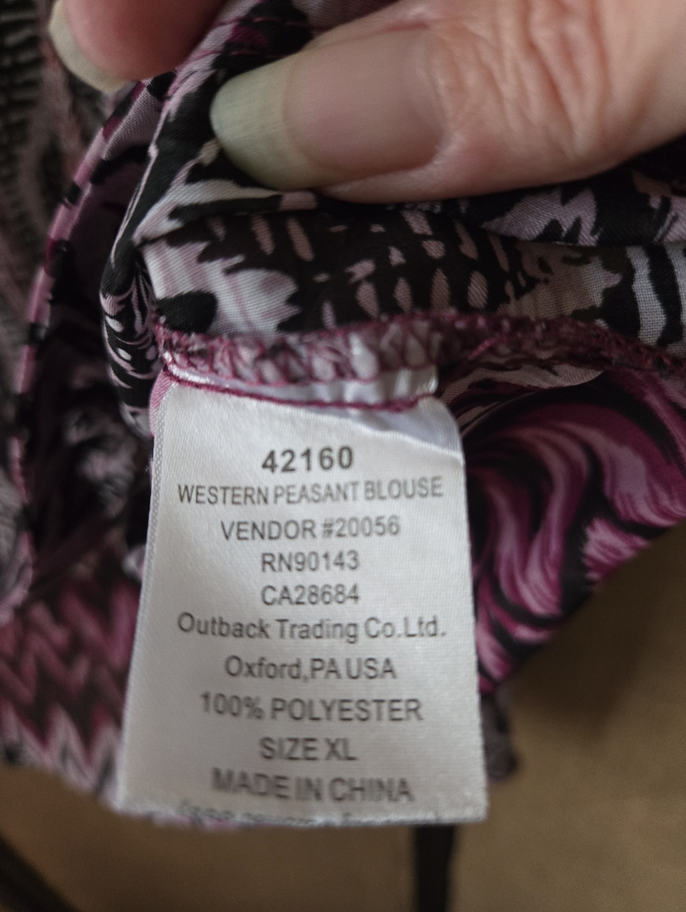 Outback Trading Company V-Neck Western Peasant Blouse Purple and Black XL - Picture 9 of 12